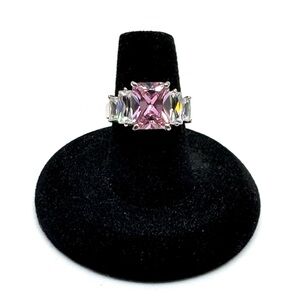 Sterling Silver Pink CZ Cocktail Ring Size 7